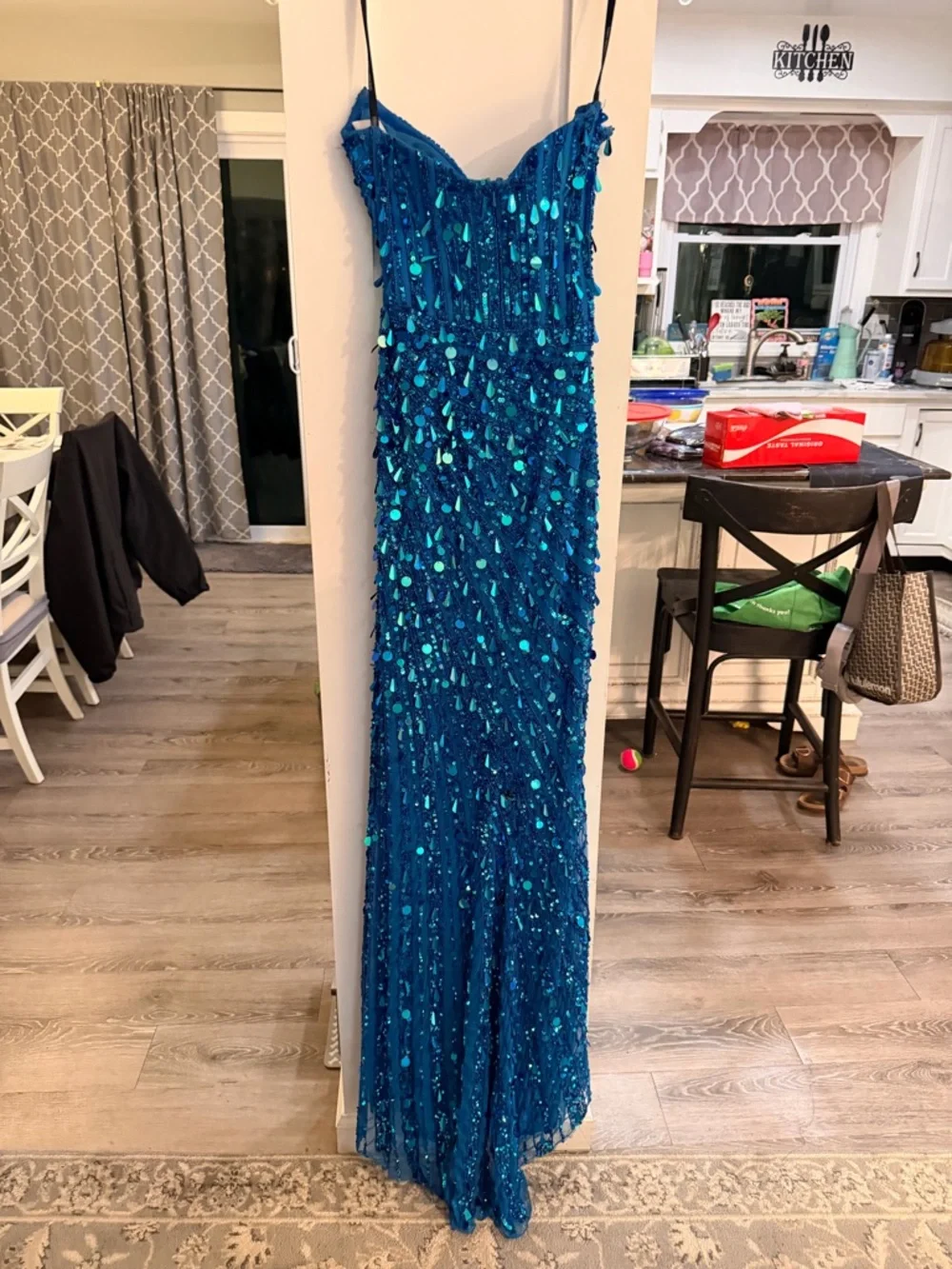 Sherri Hill 56756, Peacock Blue, Size 0, Bustle Included - Picture 2 of 6